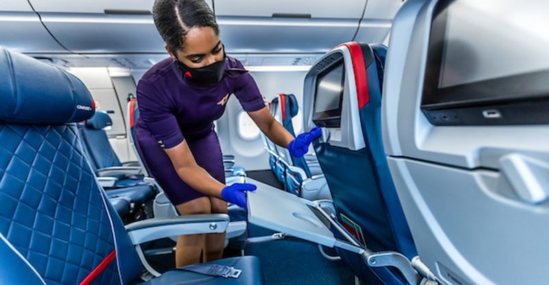 Delta Airline - Crew conducts cleaning check during transit