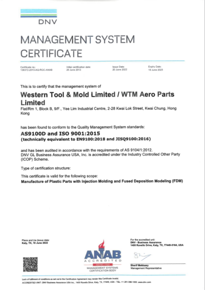 AS9001 Certificate of WTM and WTMA 2022